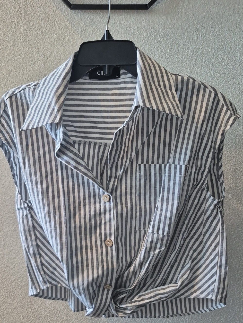 Cider Gray & White Striped Button-Up Shirt | Clean Girl Coastal Classic